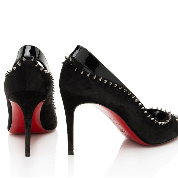 New Christian Louboutin Suede/Patent Leather Duvette Spikes Pumps Size 9 (39) - Picture 10 of 11